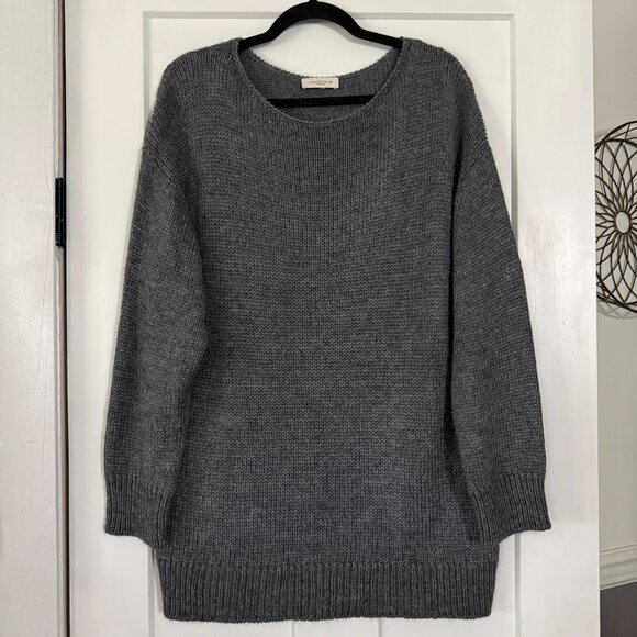Lafayette 148 New York Gray Cashmere / Silk Blend Knit Boatneck Sweater Sz Large - Picture 1 of 7